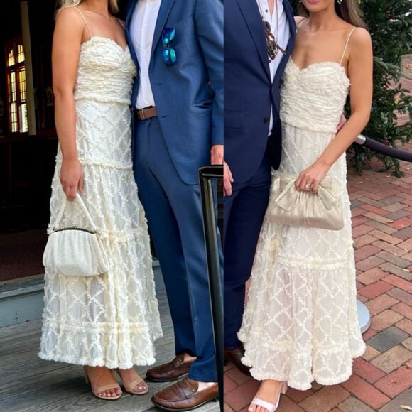 Alexis Rasa Dress Natural Ivory Midi Tiered Fringe Size L - Picture 12 of 12